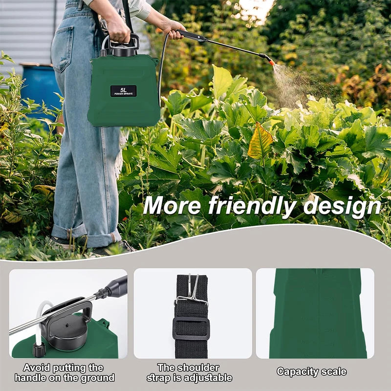 5L Electric Backpack Sprayer for Garden Irrigation Disinfection Pesticide Green Blue White