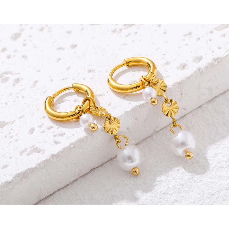 Stainless Steel Hoop Earrings for Women with Baroque Pearl Charms - Drop & Waterproof Jewelry