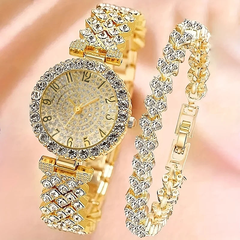 Elegant Crystal Watch with Stainless Steel Bracelet - Luxury Quartz Timepiece