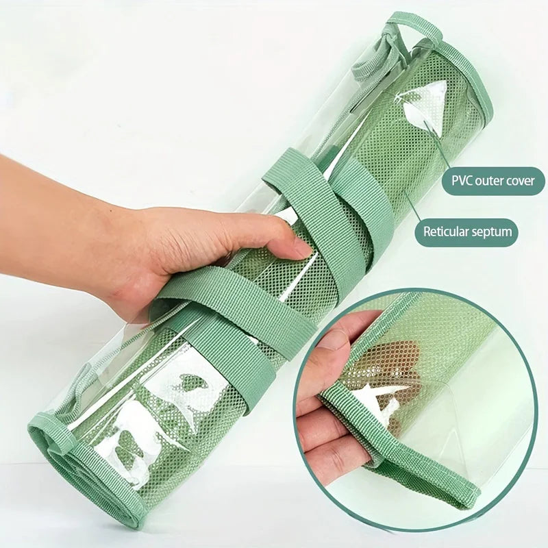 Clear Green PVC Tote Bag with Multiple Pockets for School & Office Storage