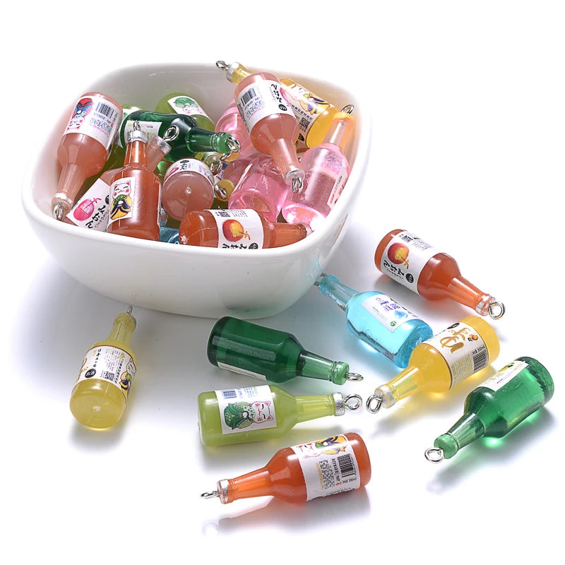 10Pcs Glass Sake Bottle Pendants Jewelry Making Charms Assortment