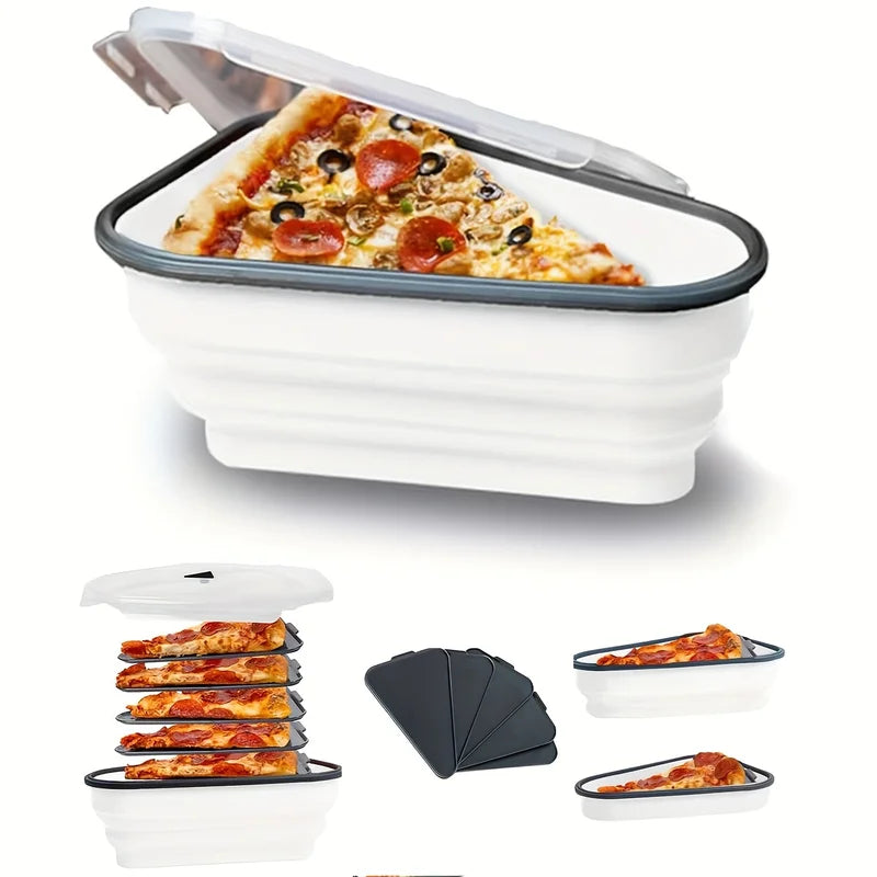 Silicone Pizza Storage Container with 5 Microwavable Dividers - Collapsible & Reusable