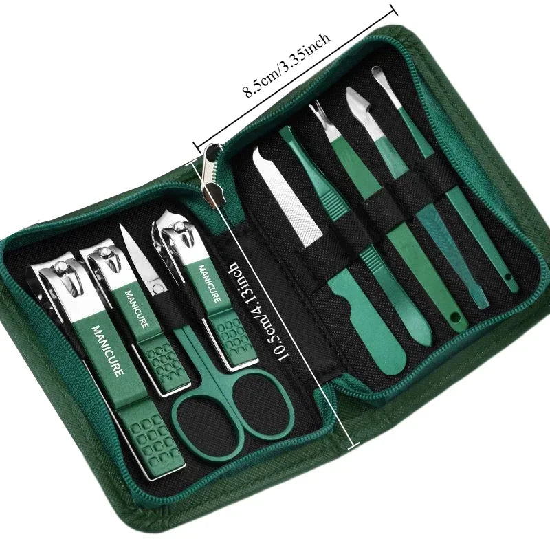 6-9 Pcs Manicure Set with Leather Case Professional Nail & Foot Care Tool Kits Stainless Steel Clipper Gift