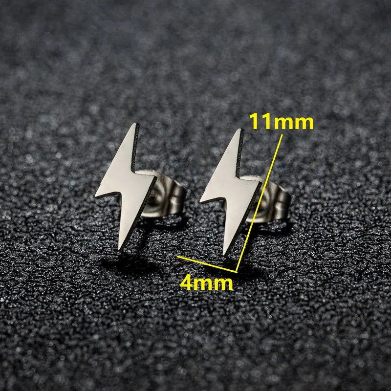 Stainless Steel Lightning Bolt Earrings for Men Women Punk Jewelry - Multiple Colors