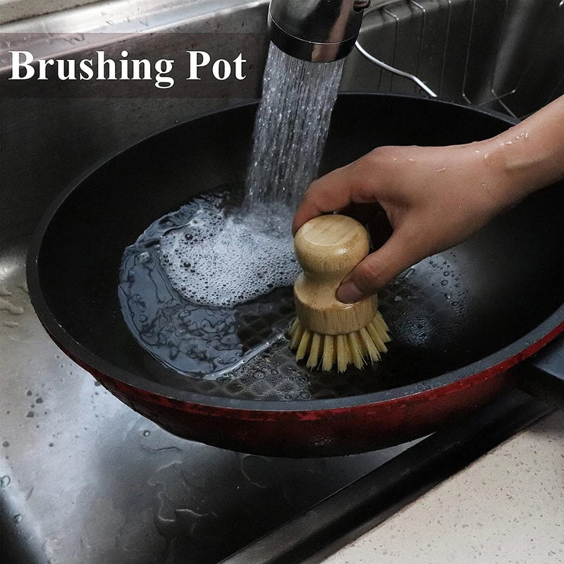 Bamboo Dish Scrub Brush & Soap Dish Set Eco-Friendly Kitchen Cleaning Tool