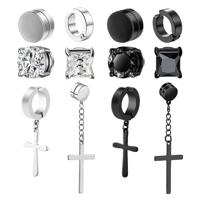 Magnetic Ear Clip Hoops for Men Women - Stainless Steel, Fake & Non-Piercing Jewelry