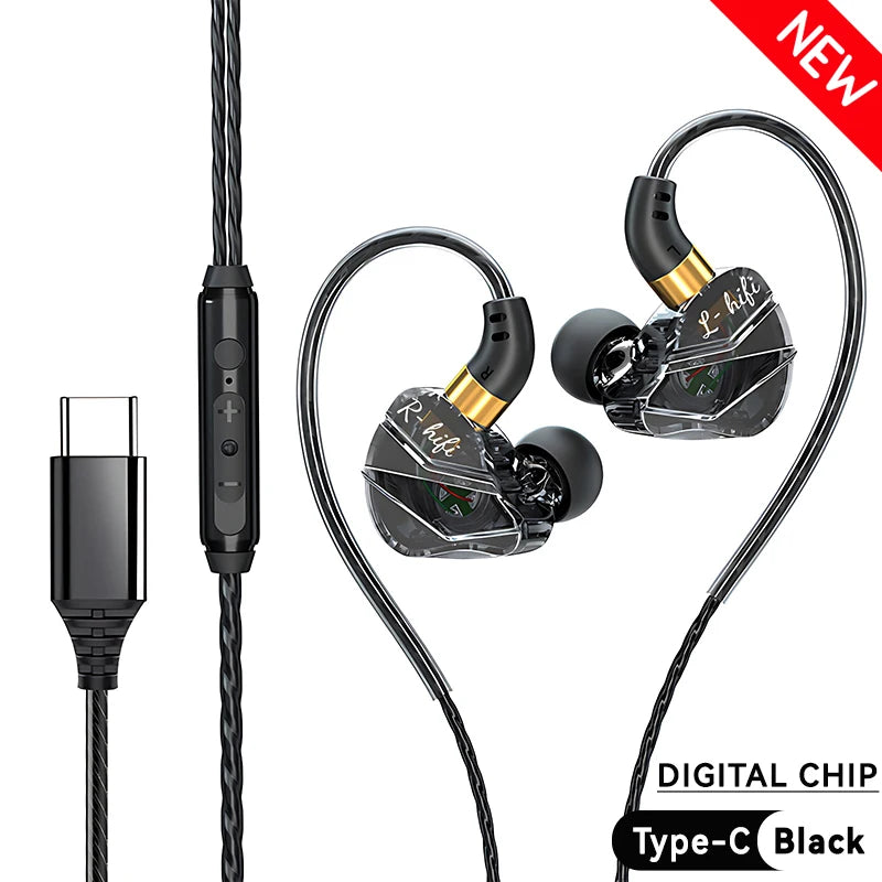 Heavy Bass In-Ear Headphones with Digital Chip & Mic - Wired 3.5MM/Type-C for Samsung & Android