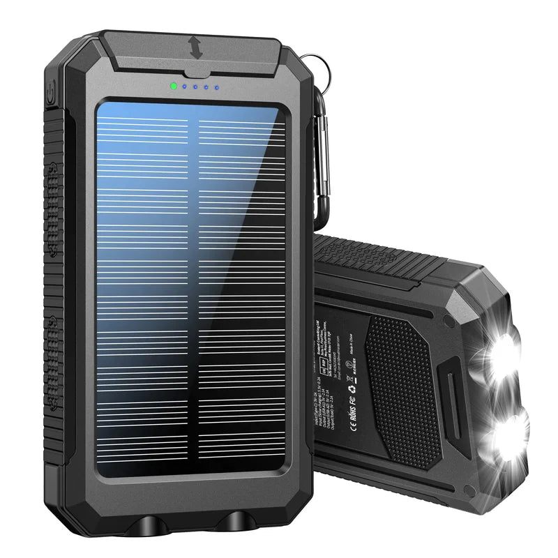 10,000mAh Solar Power Bank with Dual USB & Type C, Flashlight & Compass