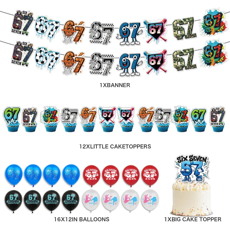 67 Meme Themed Party Decorations Set with Banner Cake Topper Balloons