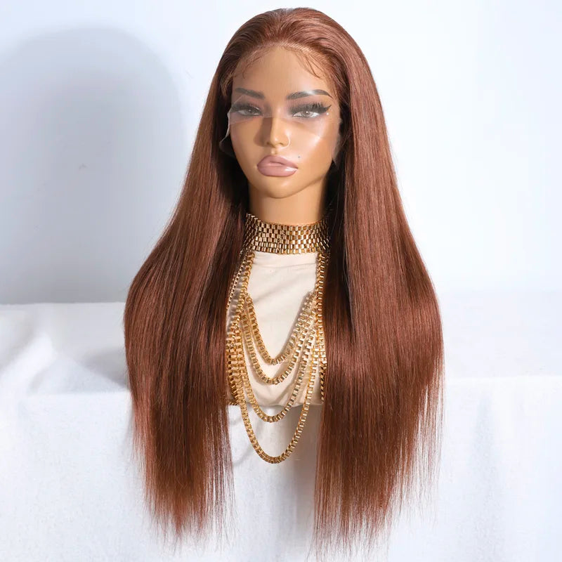 Long Straight Human Hair Wigs 30 Inch Glueless Lace Frontal for Women - Brown, Remy Hair, Colored Options