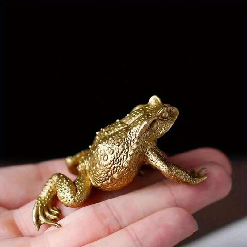 Copper Fortune Toad Figurine - Feng Shui Money Luck Decor, Indoor Outdoor