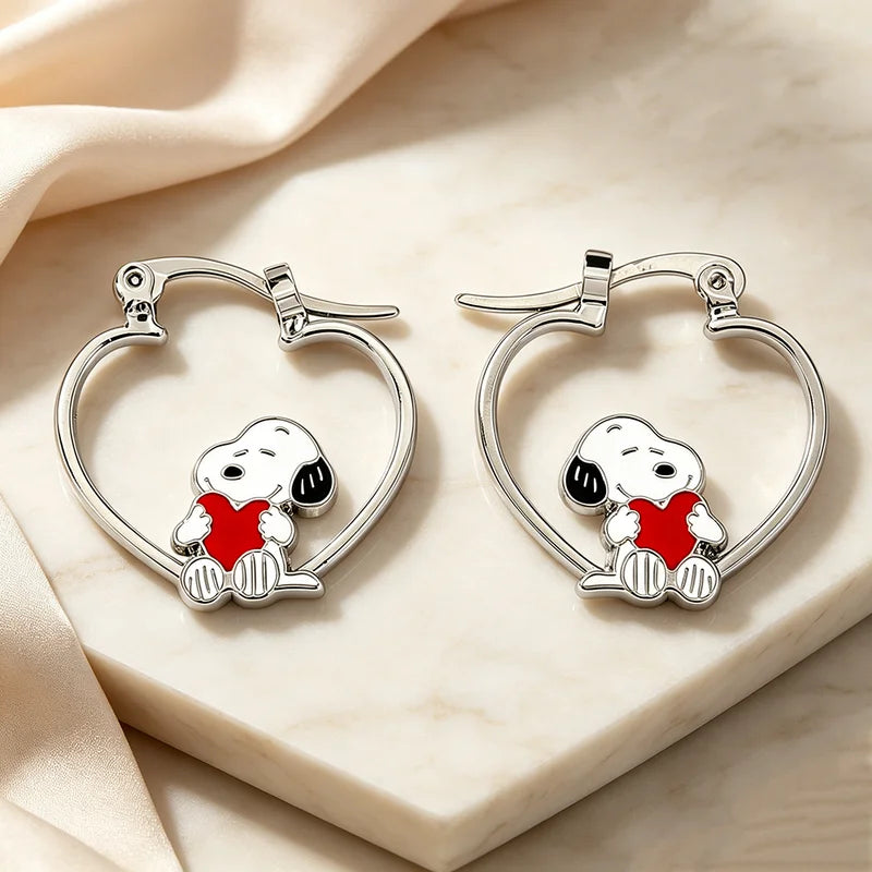 Sweet Snoopy Enamel Pendant Earrings - Cute Jewelry Gift for Fans