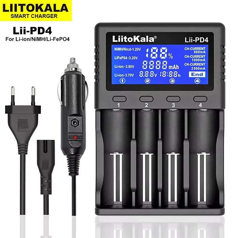 Fast Charging Multi-Bay Battery Charger for LiFePO4, 18650, AA, AAA, LCD Display