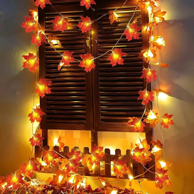 LED Maple Leaf String Lights Waterproof Battery-Powered Outdoor Decor