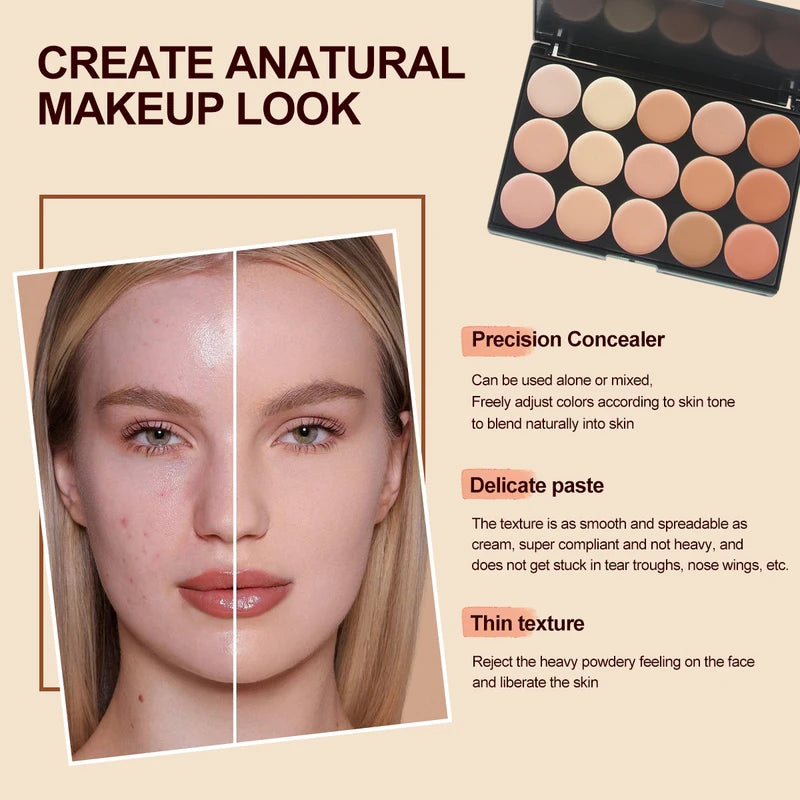 15-Color Face Concealer Palette Camouflage Cream Contour Makeup Kit for Flawless Skin