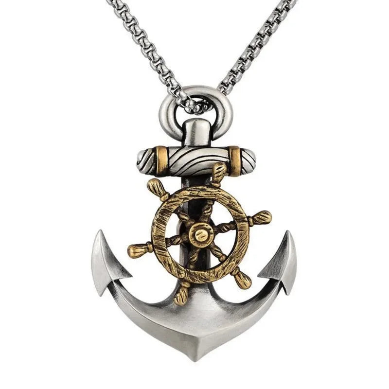 Navy Pirate Anchor Pendant Necklace Unisex Punk Jewelry Trendy Rope Chain