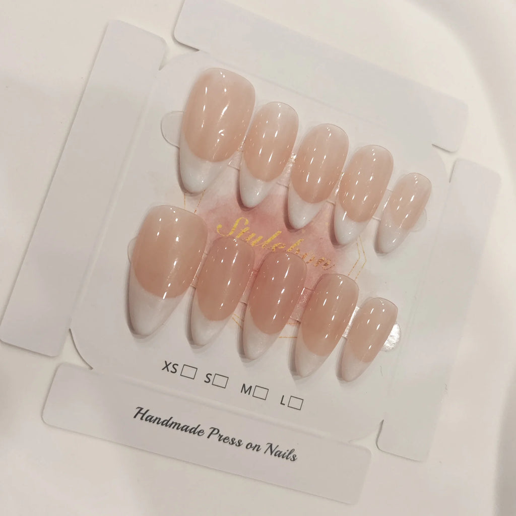 10 Pcs Handmade French Almond Cat-Eye Nail Tips - Full Cover & Detachable