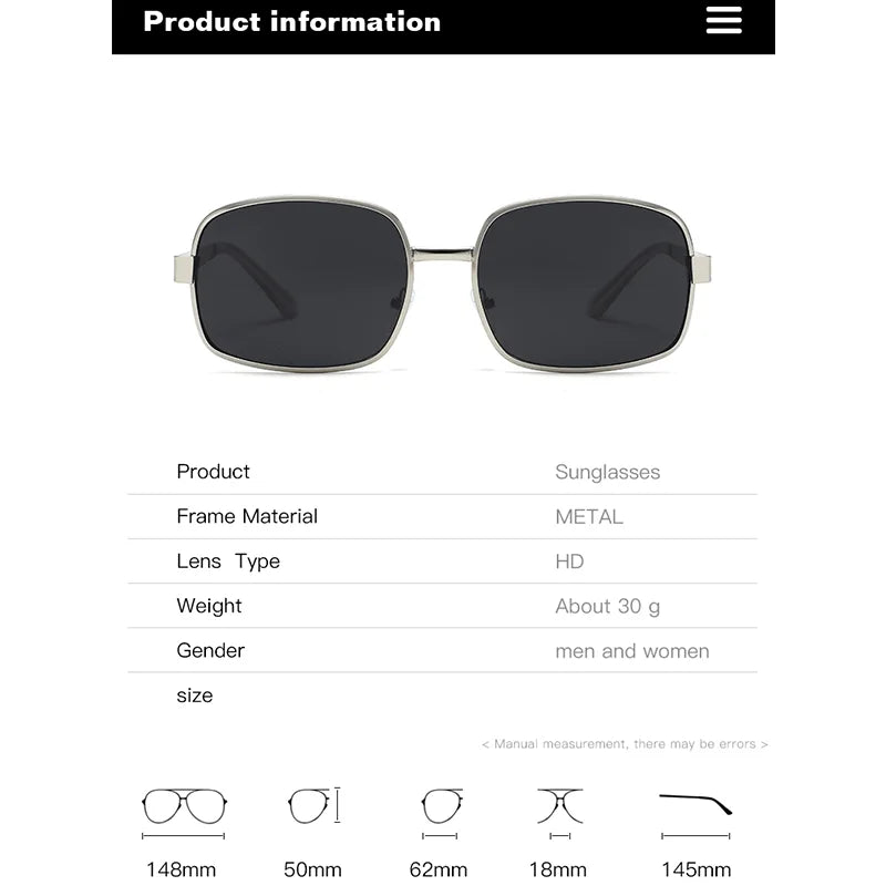 Unisex Retro Square & Round Metal Sunglasses with Sun Protection - Large Frame