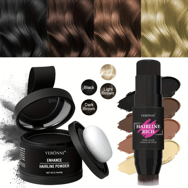 Hairline Concealer Powder & Color Pen Set - Waterproof Quick Coverage for Gray & White Hair Roots