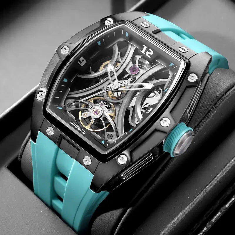 Men's Automatic Mechanical Watch with Hollow Dial and Stainless Steel Case