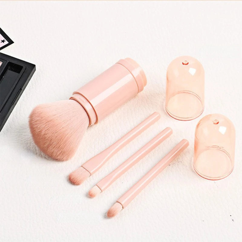 4-in-1 Travel Makeup Brush Set Retractable Kabuki & Eye Brushes