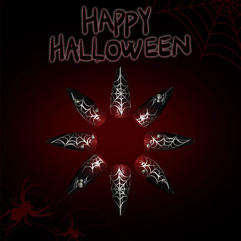 Halloween False Nails 24pcs Glossy Gradient Almond Press-On Fake Nails Gothic Style