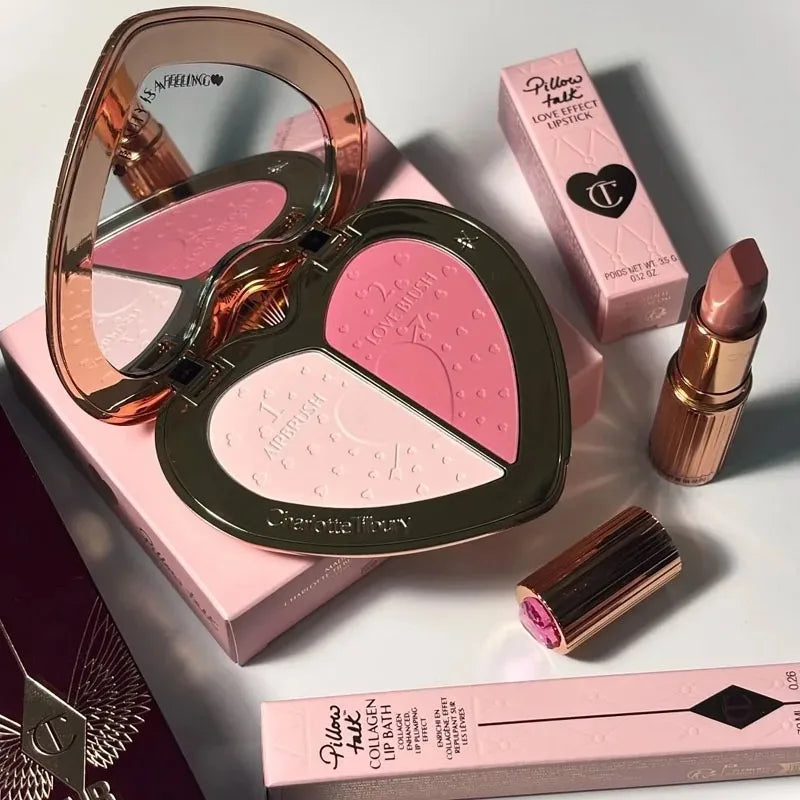 Makeup Lipstick & Lip Liner Set with Blush and Foundation - Natural Dewy Finish