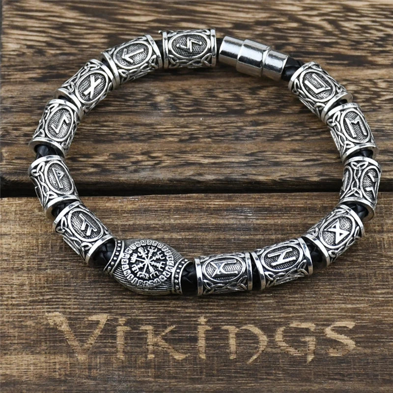 Norse Runic Beads Charm Viking Magnetic Bracelet Men Women Jewelry