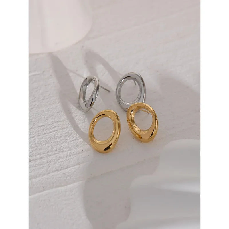 Minimalist Stainless Steel Hollow Stud Earrings Waterproof Jewelry for Women