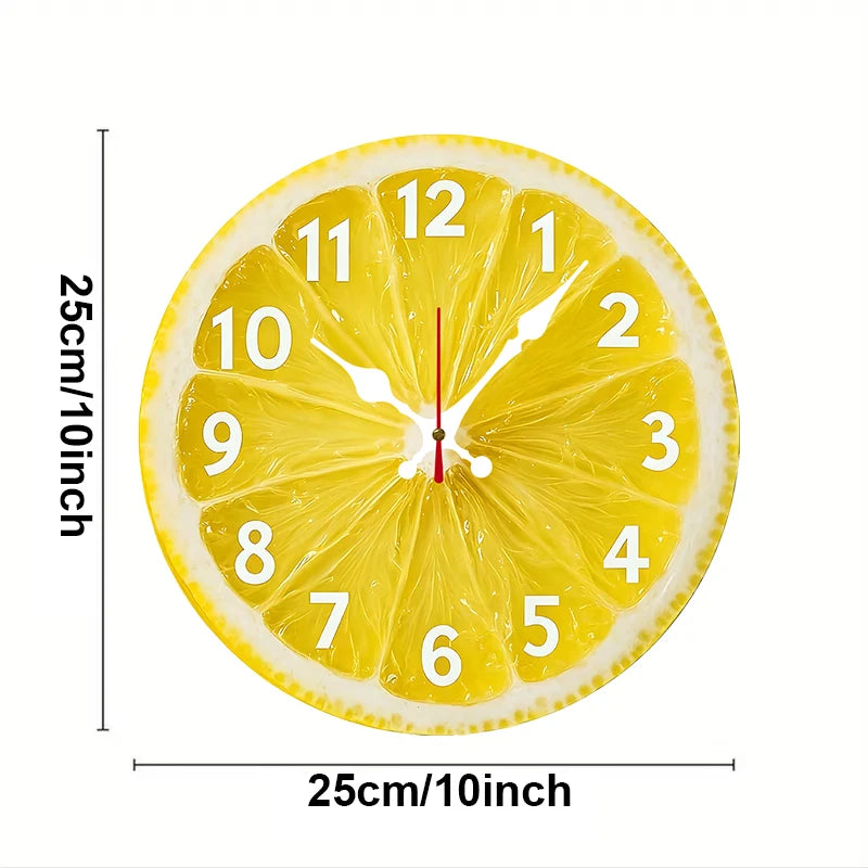 Lemon-Themed Wooden Wall Clock - Silent Hanging Round Decor for Living Room Office Bedroom