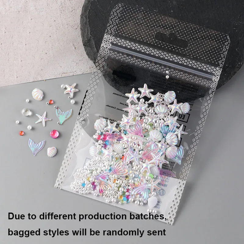 Summer Ocean Nail Charms Set with Shell Starfish Fish Pearl Beads Mermaid Decor for Manicure