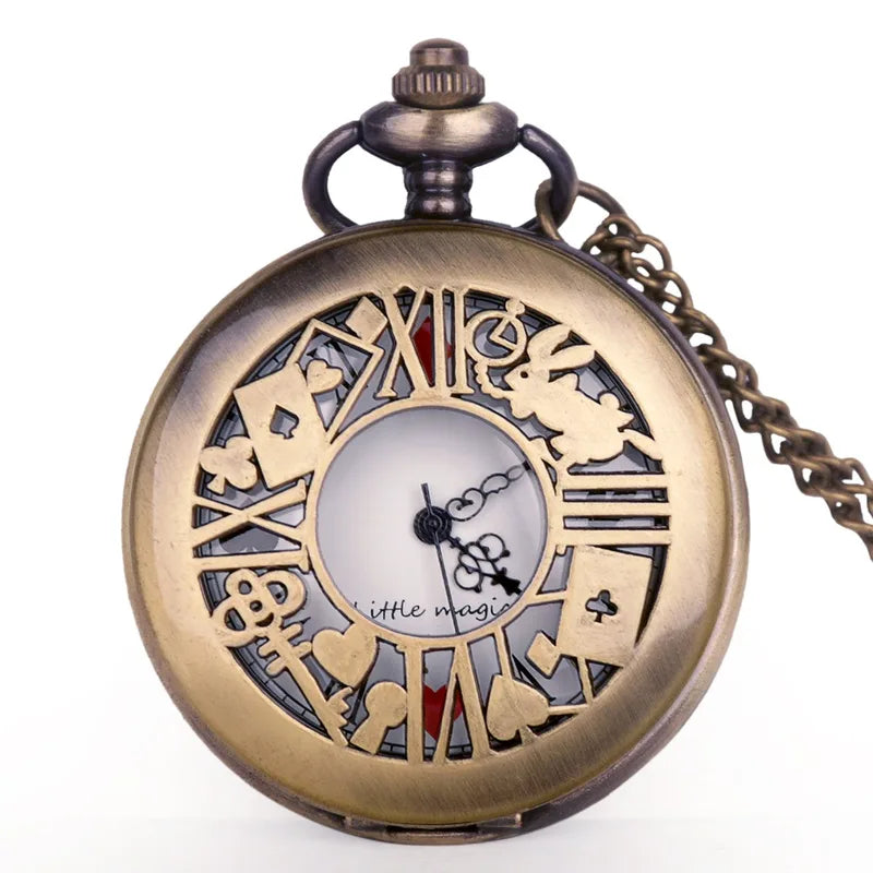 Vintage Bronze Quartz Pocket Watch with Chain - Women Gift Pendant