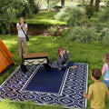 Outdoor Rug 9x12 ft Blue White Gourd Border Reversible Patio Mat