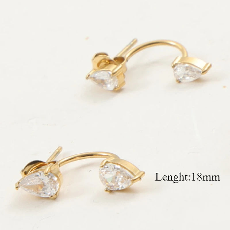 Waterdrop Zircon C-Shaped Earrings for Women Stainless Steel Jewelry