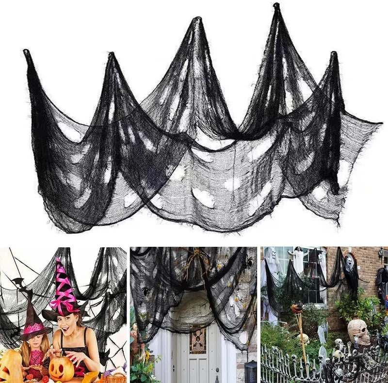 Halloween Ghost Web Decoration Mesh - Black Spaghetti Gauze for Spooky Party & Home Scene
