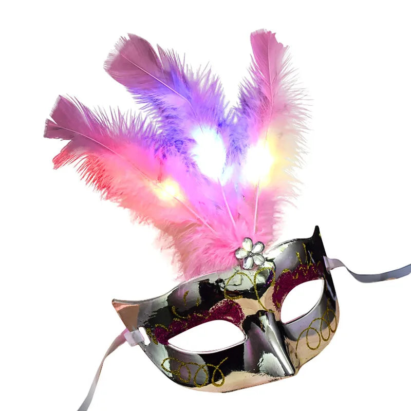 Feather LED Glowing Mask for Masquerade Carnival Halloween Party Costume