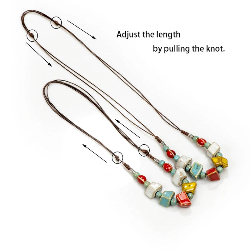 Colorful Irregular Shape Ceramic Beads Necklace Artware Antique Style for Women