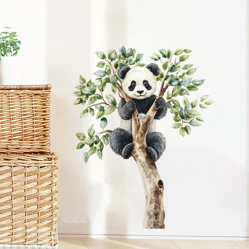 Animal Wall Stickers Panda Climbing Tree Decor for Living Room