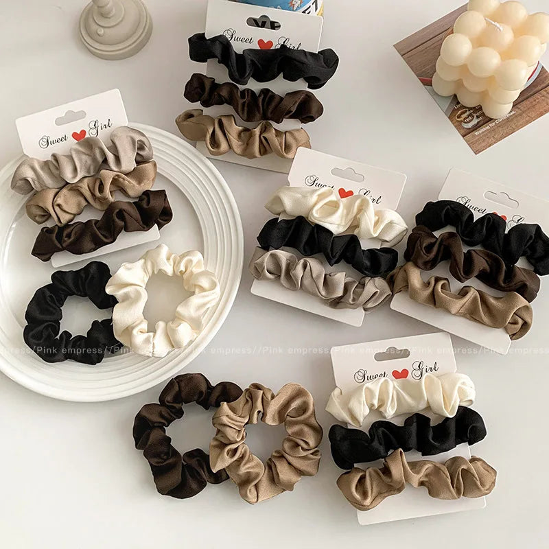 3/4/5 Pcs Elastic Satin Pleated Hair Ties Ponytail Holders Women’s Hair Accessories