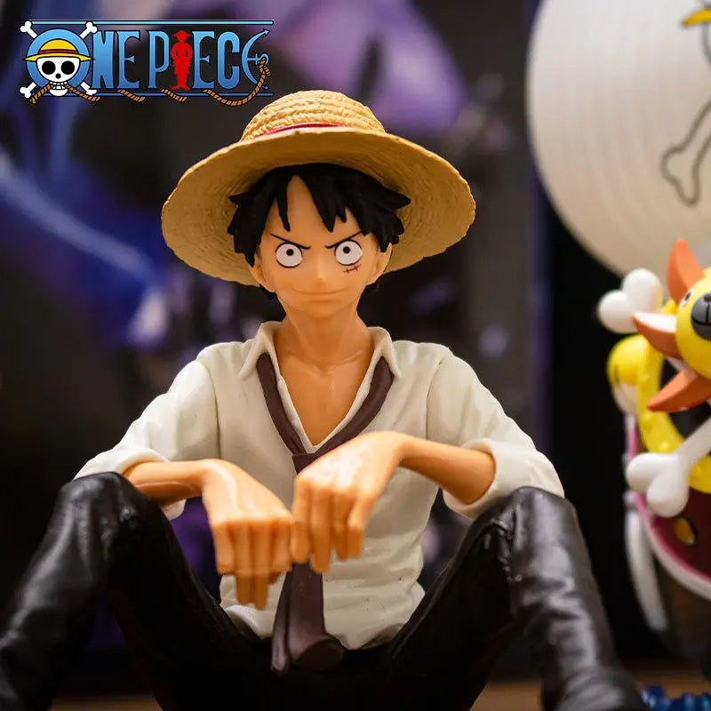 12cm One Piece Luffy Sitting Action Figure PVC Model Collectible Toy for Fans