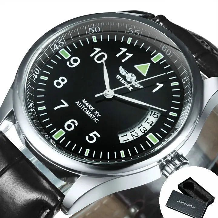 Men's Automatic Mechanical Watch with Leather Strap and Date Function