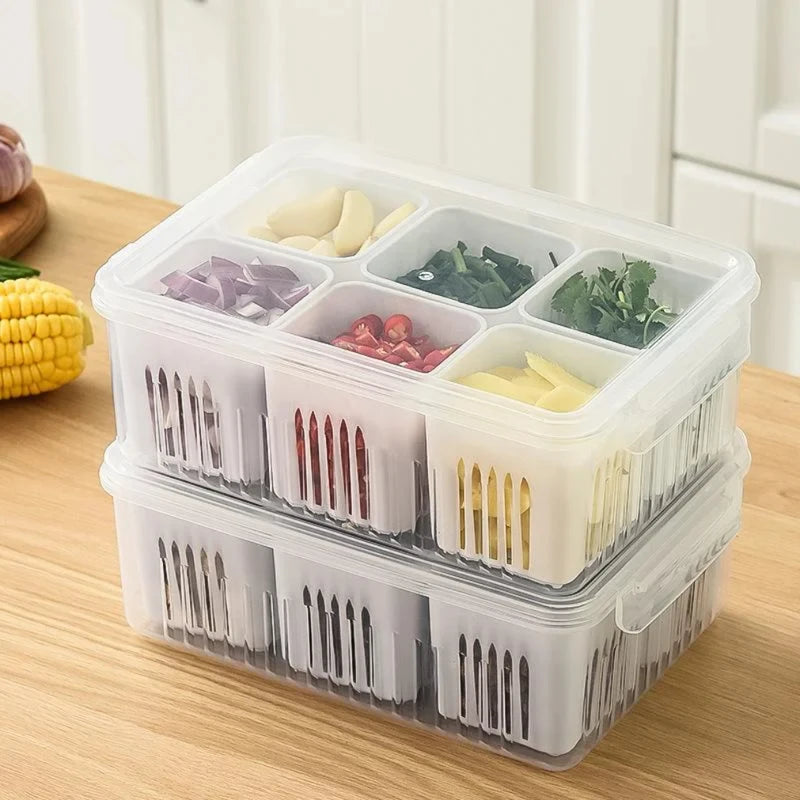 Kitchen Food Drain Storage Box with Cover - Fresh-Keeping Basket for Vegetables and Onion