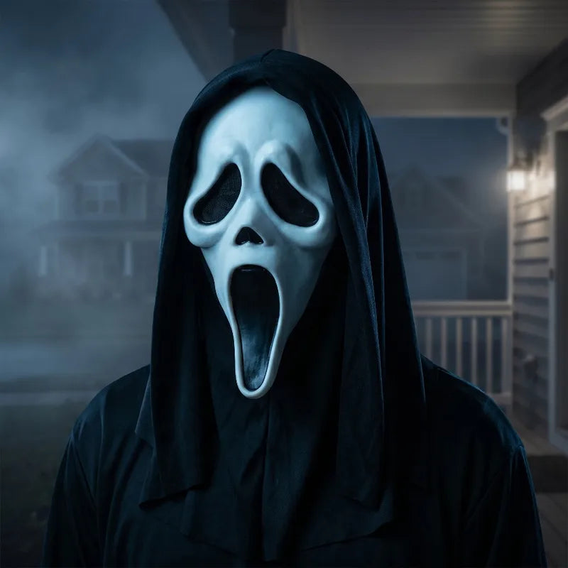 Latex Ghostface Mask for Halloween Cosplay and Party Decor - Full Head Creepy Horror Mask