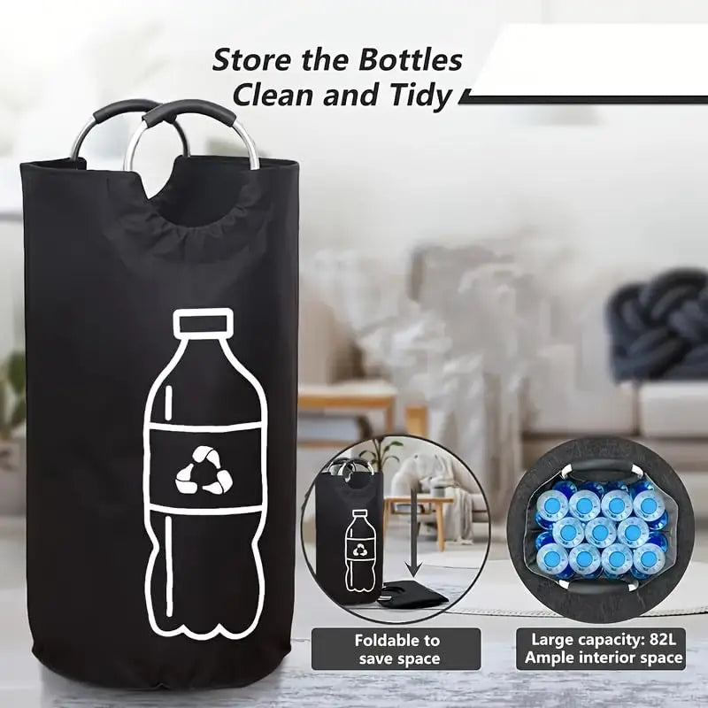 Large Capacity Folding Recycling Bin with Aluminum Handle 82L Bottle Storage Basket