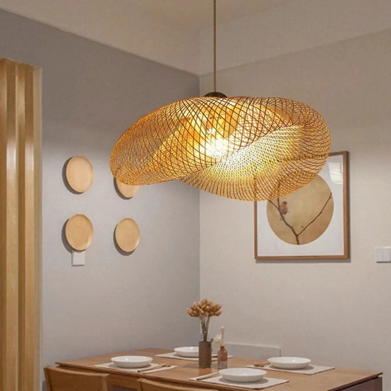 Vintage Bamboo Weaving LED Pendant Light for Home & Dining Rooms - Handcrafted Style