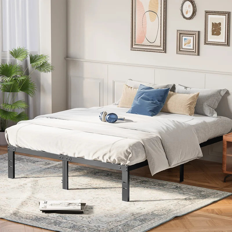 Metal Bed Frame with Storage Space - Twin to King Size, Sturdy Steel Slats
