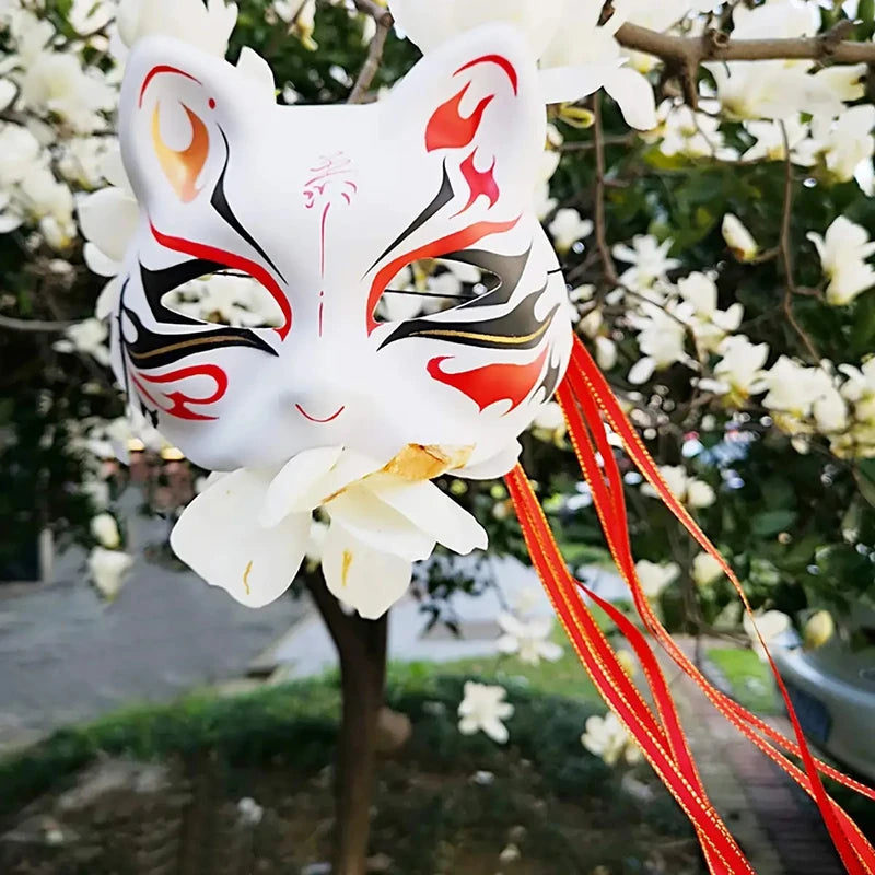 5Pcs White Cat Masks DIY Halloween Animal Half Face Masks for Cosplay and Party