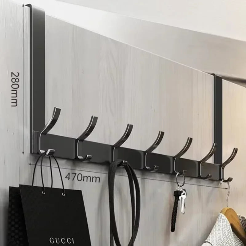 Over-the-Door Hook Rack No-Drill Aluminum Space Saver for Clothes Bags Towels