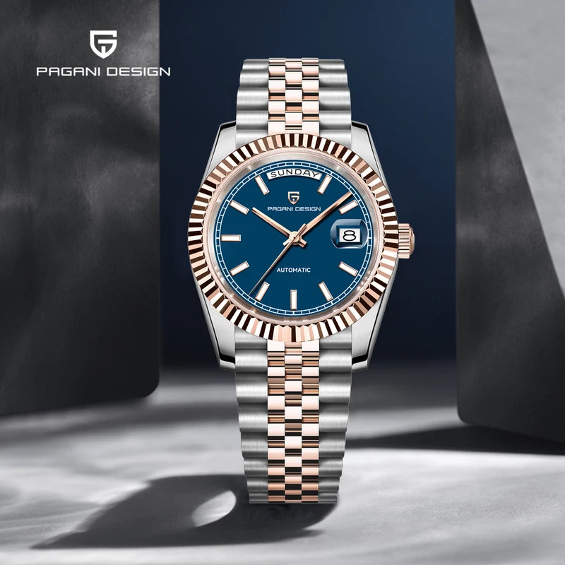 Luxury Automatic Men's Watch with Rose Gold Finish, Ceramic Dial & Sapphire Crystal