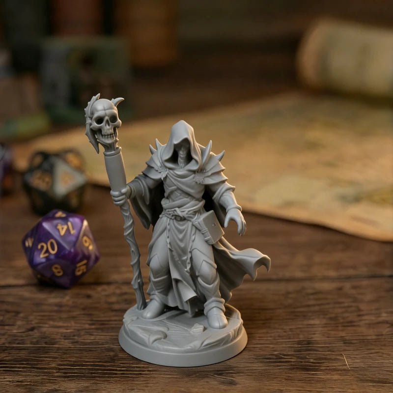 3D Printed Necromancer Model Unpainted Dark Wizard Tabletop Game Piece - DIY Ornament